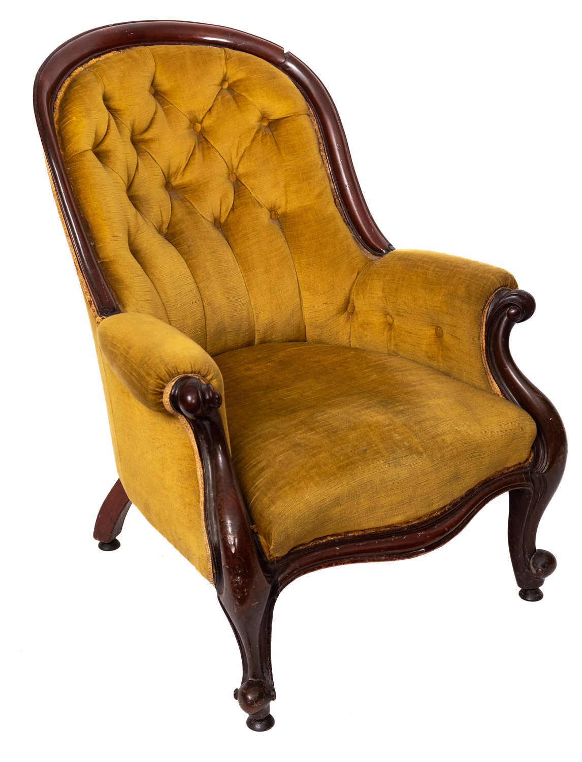 A Gentleman's Victorian mahogany armchair, circa 1860, with upholstered button down back,