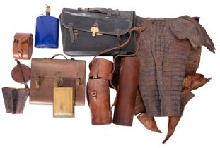 A collection of assorted leather items, late 19th and early 20th century; including two briefcases,