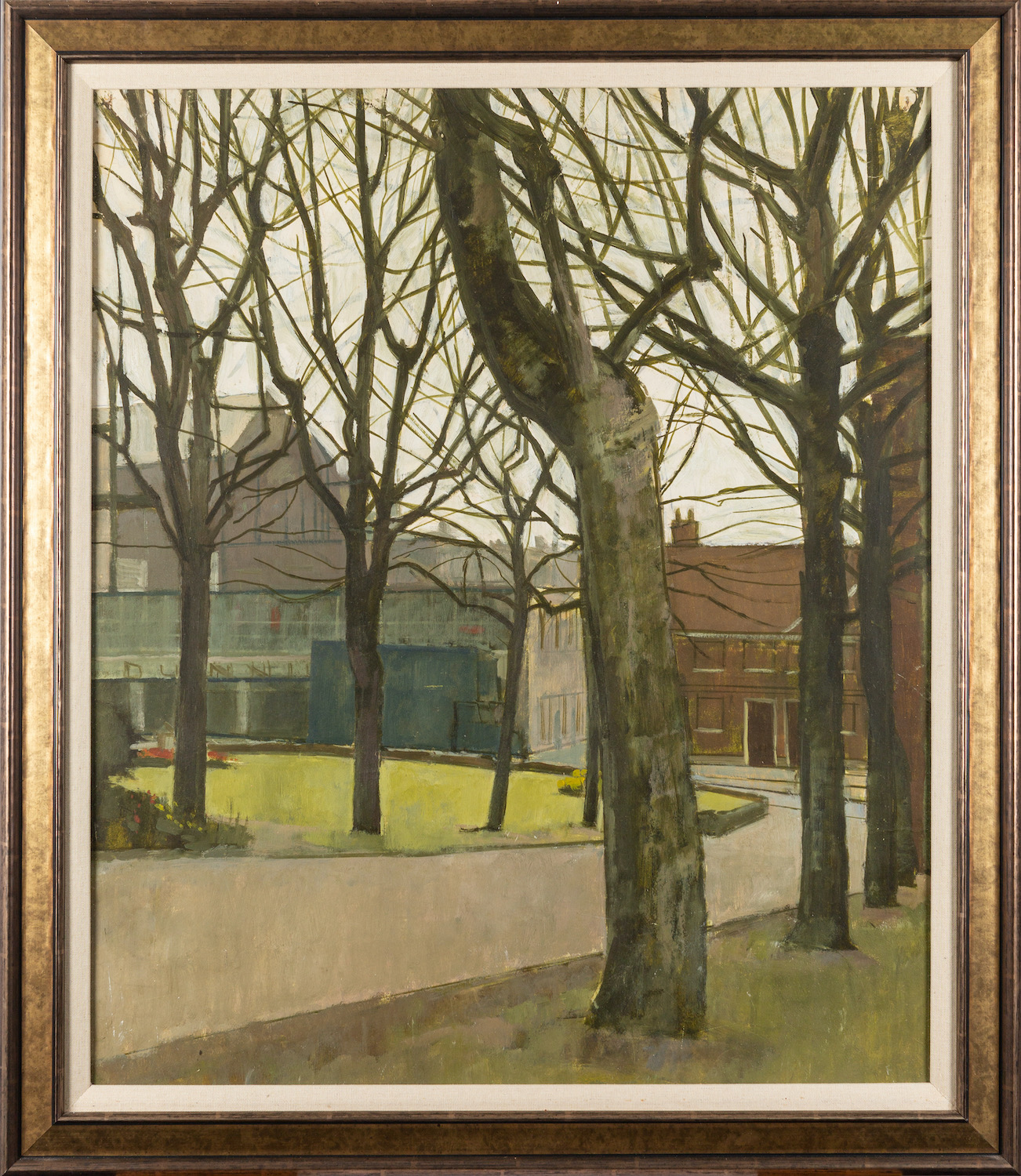 British School, 20th Century - a group of four pictures- A Town Garden Square - Oil on card - 64.