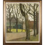 British School, 20th Century - a group of four pictures- A Town Garden Square - Oil on card - 64.