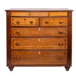 An early 19th Century oak and banded rectangular chest,