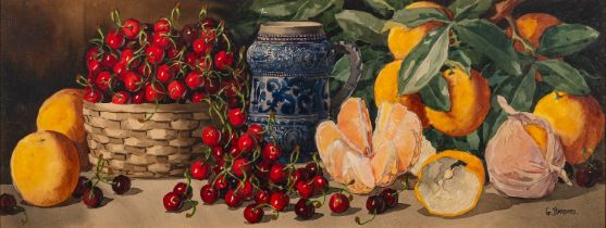Giovanni Barbaro (Italian,1864-1915) - Still life study of cherries in a basket,