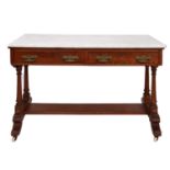 A Victorian pitch pine and marble topped wash stand, late 19th Century,