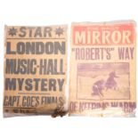 Four various early 20th century newspaper flyers including one for the Daily Mirror dated Friday