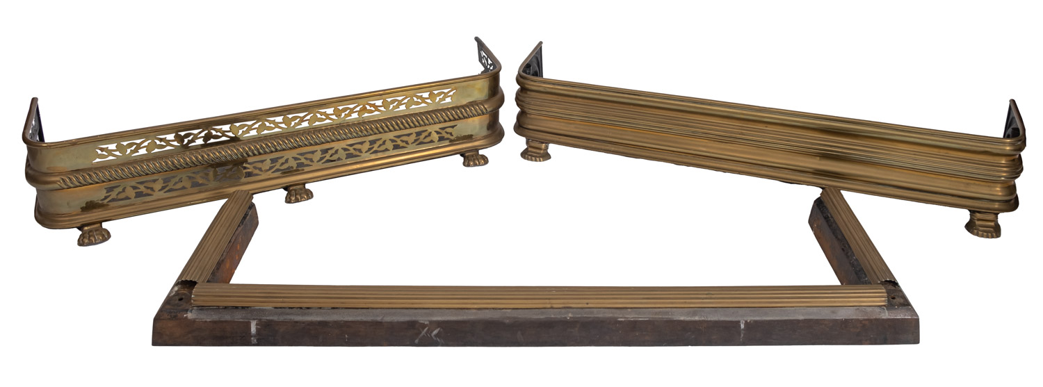 Two similar brass fenders, mid 19th century; both of rectangular form,