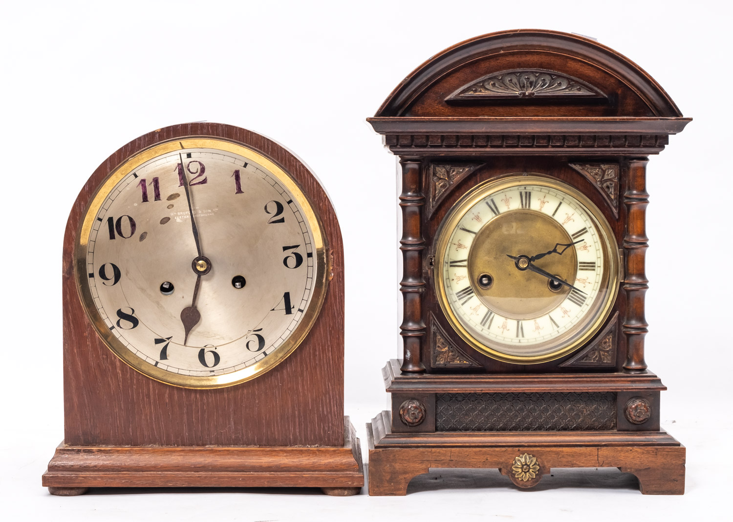 A late Victorian walnut cased fourteen day striking mantel clock,