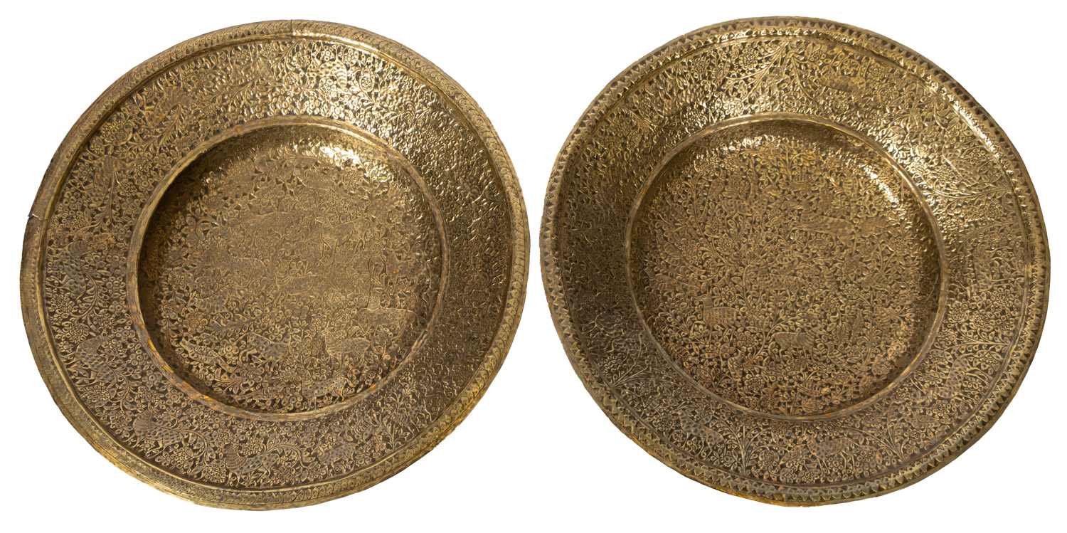 A pair of large Indian brass bowls, 19th Century,