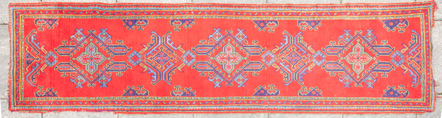 A Turkey runner of traditional design and colours with five geometric medallions, 342cm x 90cm, - Image 10 of 14