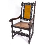 A carved beechwood open armchair in the Charles II manner, late 19th Century,