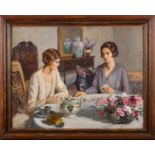 British School (circa 1920s/ 1930s) - Afternoon tea and cards - Oil on canvas - 70 x 91cm - Signed