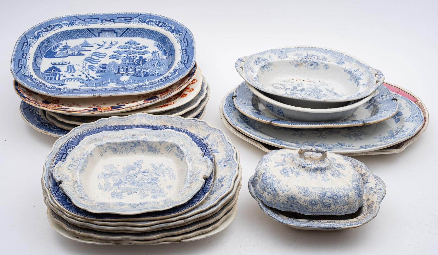 A collection of 19th century and later meat plates and tableware, various makers and patterns.