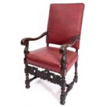 A Victorian stained beech armchair, third quarter 19th Century in the 17th century style,