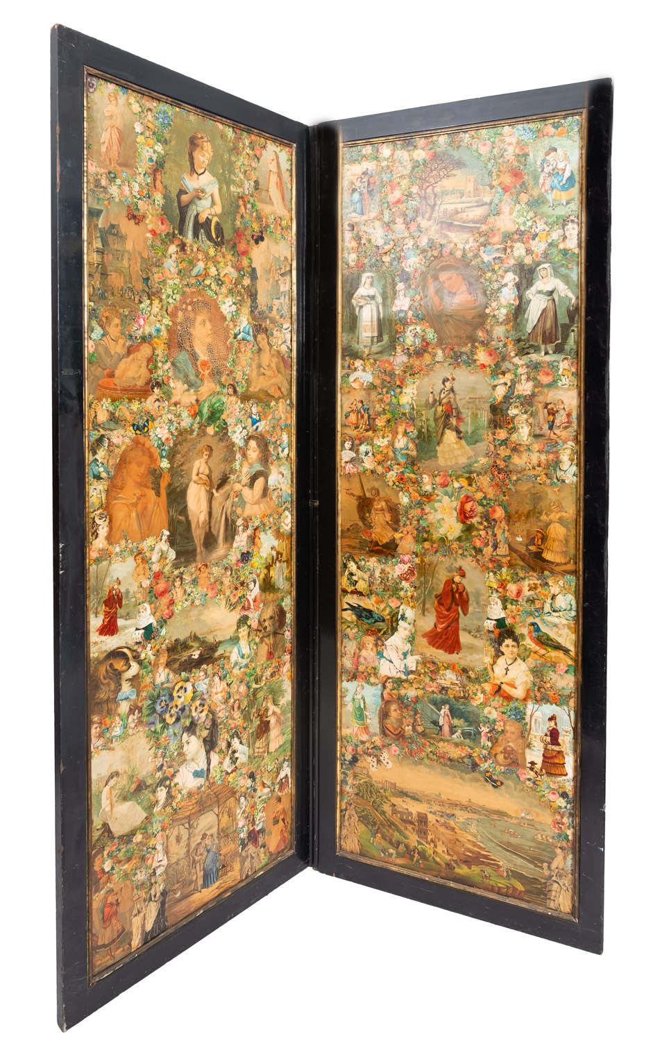 A Victorian two-fold scrapwork screen, - Image 2 of 9