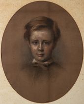 British School (19th Century) - Head and shoulders portrait of a boy - Charcoal and pastel - 53 x