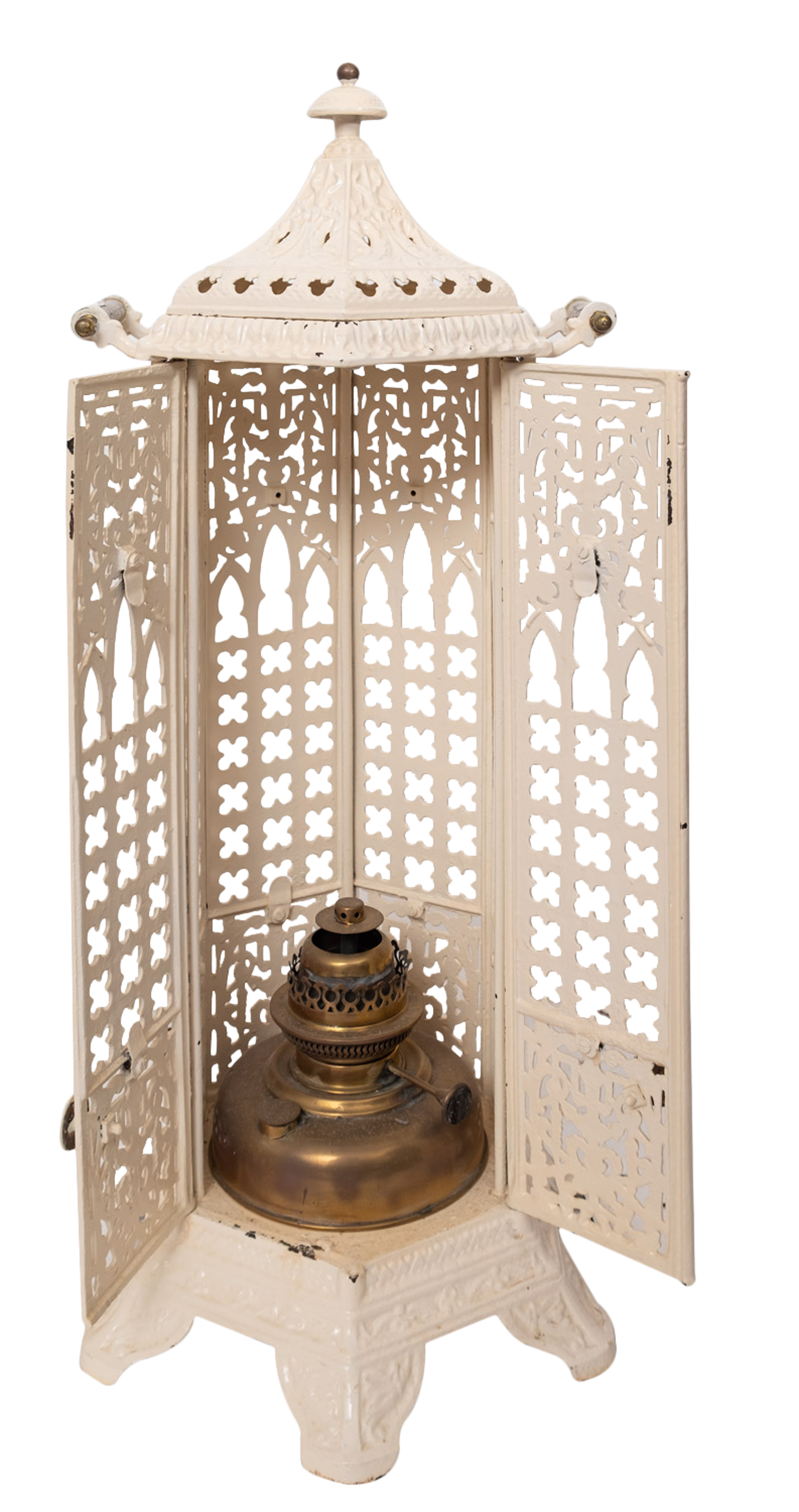 A late Victorian cast iron and later cream painted hexagonal room heater, - Image 2 of 2