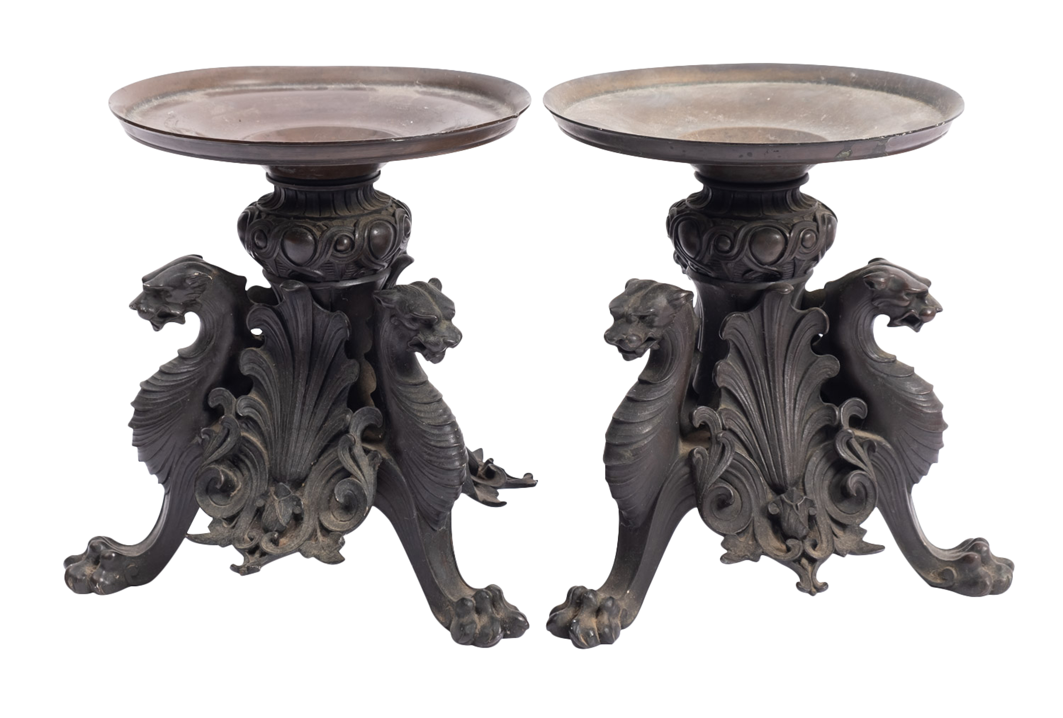 A pair of bronze tazzas, circa 1875,