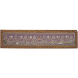 A Victorian embroidered pelmet with silver swag cord and border, and initialled 'JS',