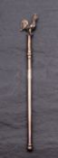 A silver champagne stirrer, maker Edward Durban & Co, Birmingham 1952, with cockerel finial.
