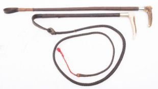 A silver mounted antler handled hunting/ riding whip by G & J Zair, Birmingham 1878,
