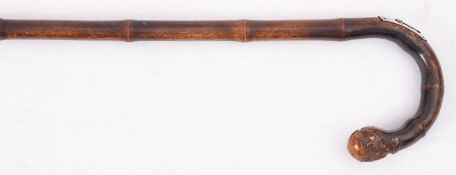 An early 20th century silver mounted bamboo horse measuring walking stick, maker 'J.