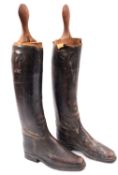 A pair of black leather riding boots, maker Tom Hill, London, makers mark to interior as per title,