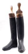 Maxwell of London. A pair of black leather riding boots with trees, 30cm heel to toe.