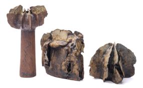 Robert Brumby [b. 1934] three hand built stoneware vessels, two signed RB York and one dated 71,