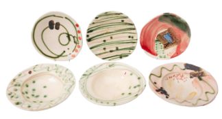 *Sandy Brown [b. 1946], three stoneware bowls and three plates