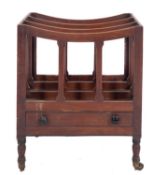 A Regency mahogany and inlaid three division Canterbury, bordered with ebonised lines,