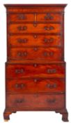 A George III mahogany secretaire chest on chest,