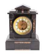 A French Victorian black marble mantel clock having an eight-day duration timepiece movement,