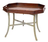 An 18th Century mahogany octagonal twin-handled tea tray,