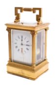 A French Anglaise Victorian brass carriage clock the eight-day duration movement having a platform