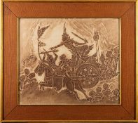 Two Angkor Wat signed temple rubbings on rice paper 45 x 68 and 50 x 60cm respectively.