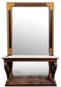 A fine Regency rosewood ebonised and parcel gilt console table with mirror,