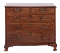 A George III mahogany and later, inlaid rectangular chest, bordered with boxwood lines,
