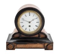 A small French walnut and ebonised mantel clock having an eight-day duration timepiece movement,