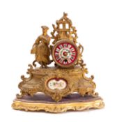 A gilt-metal and porcelain mantel clock having an eight-day duration, timepiece movement,