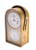 A late-Victorian French brass cased clock-barometer having an eight-day duration timepiece movement