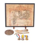 A WWI Trip '15379 Pte J Storey Durh, LI' , 1914-15 Star, War Medal and Victory medal,