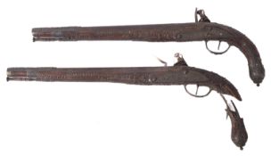 A pair of Indian flintlock pistols in the 18th century style,