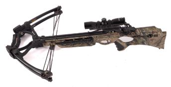A Barnett 'Ghost 350' compound crossbow, with camouflage composition stock and crank wind handle,