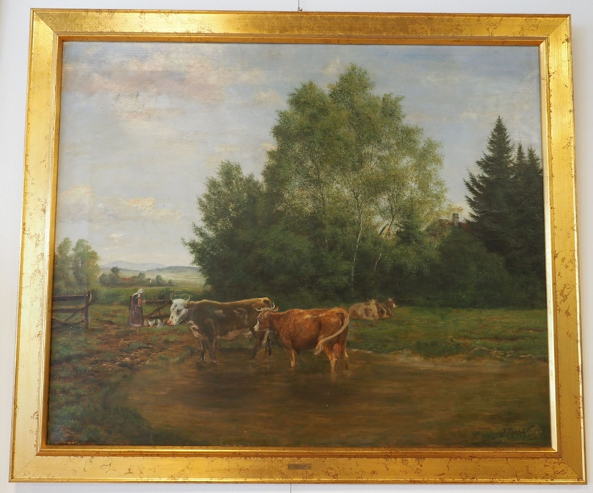Kornbeck, Julius (1839 Winnenden - 1920 Oberensingen): Kühe im seichten Wasser stehend. - Bild 2 aus 5