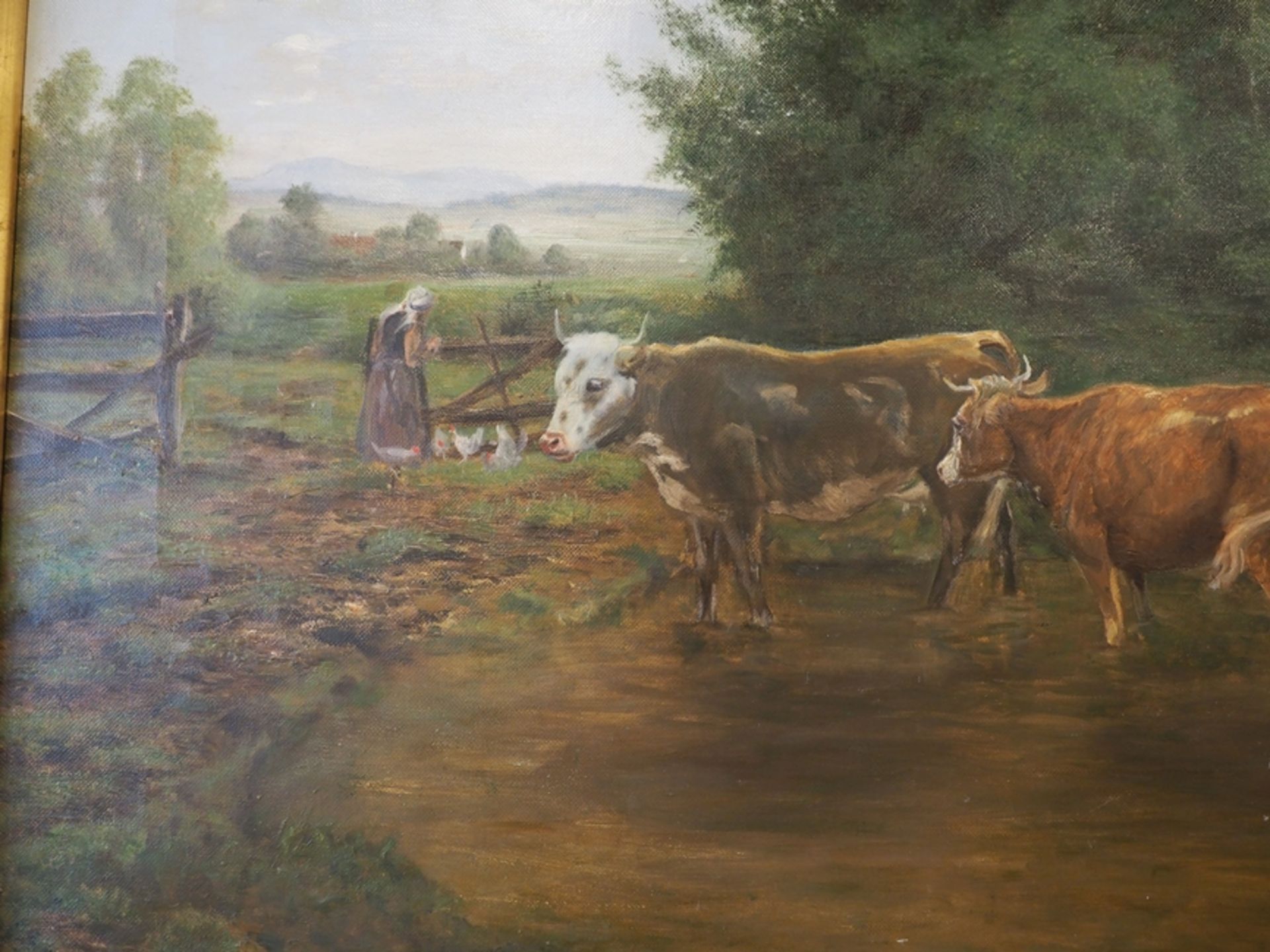Kornbeck, Julius (1839 Winnenden - 1920 Oberensingen): Kühe im seichten Wasser stehend. - Bild 5 aus 5