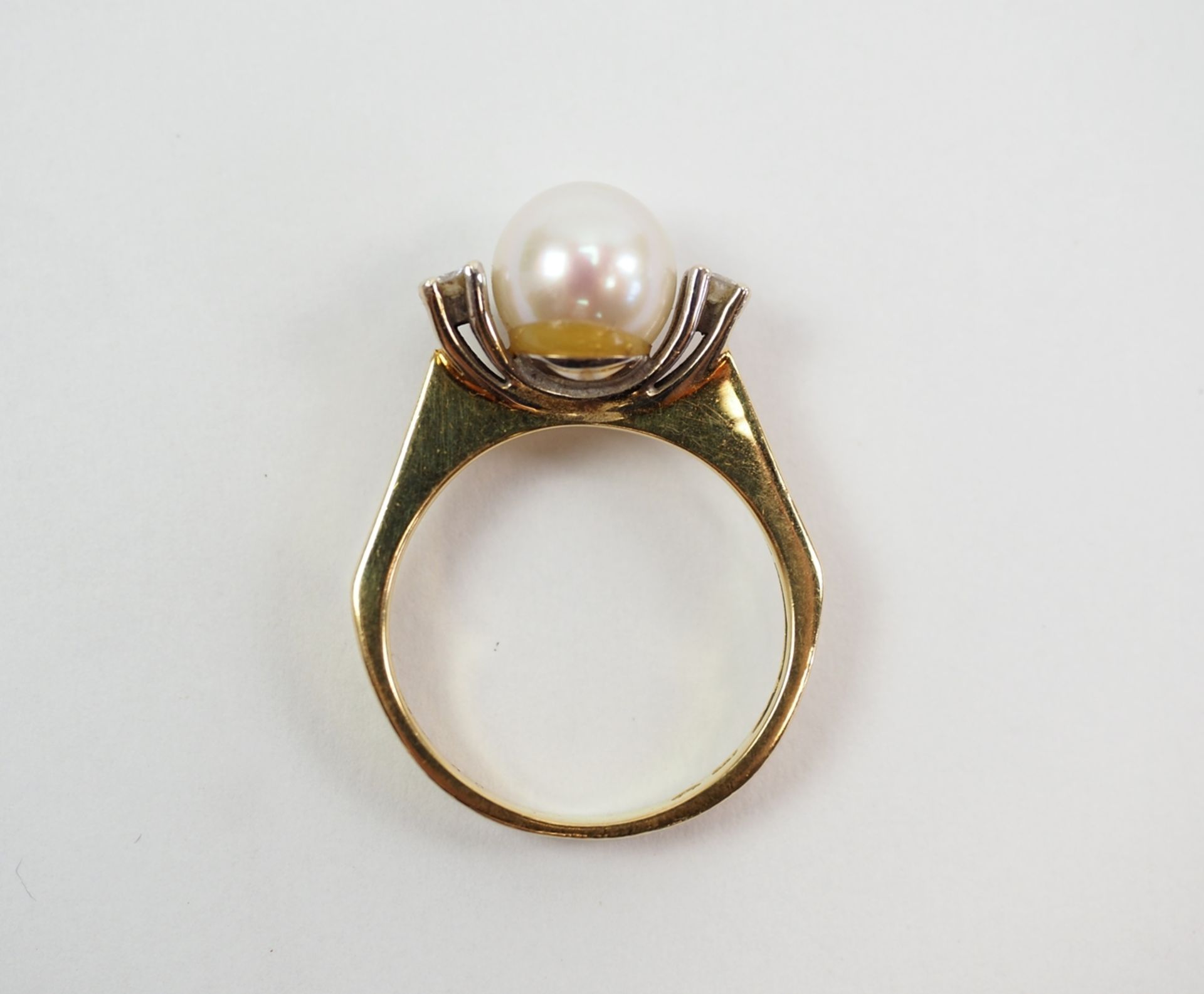 Perlenring mit zwei Diamanten. GOLD 18K. - Image 4 of 6