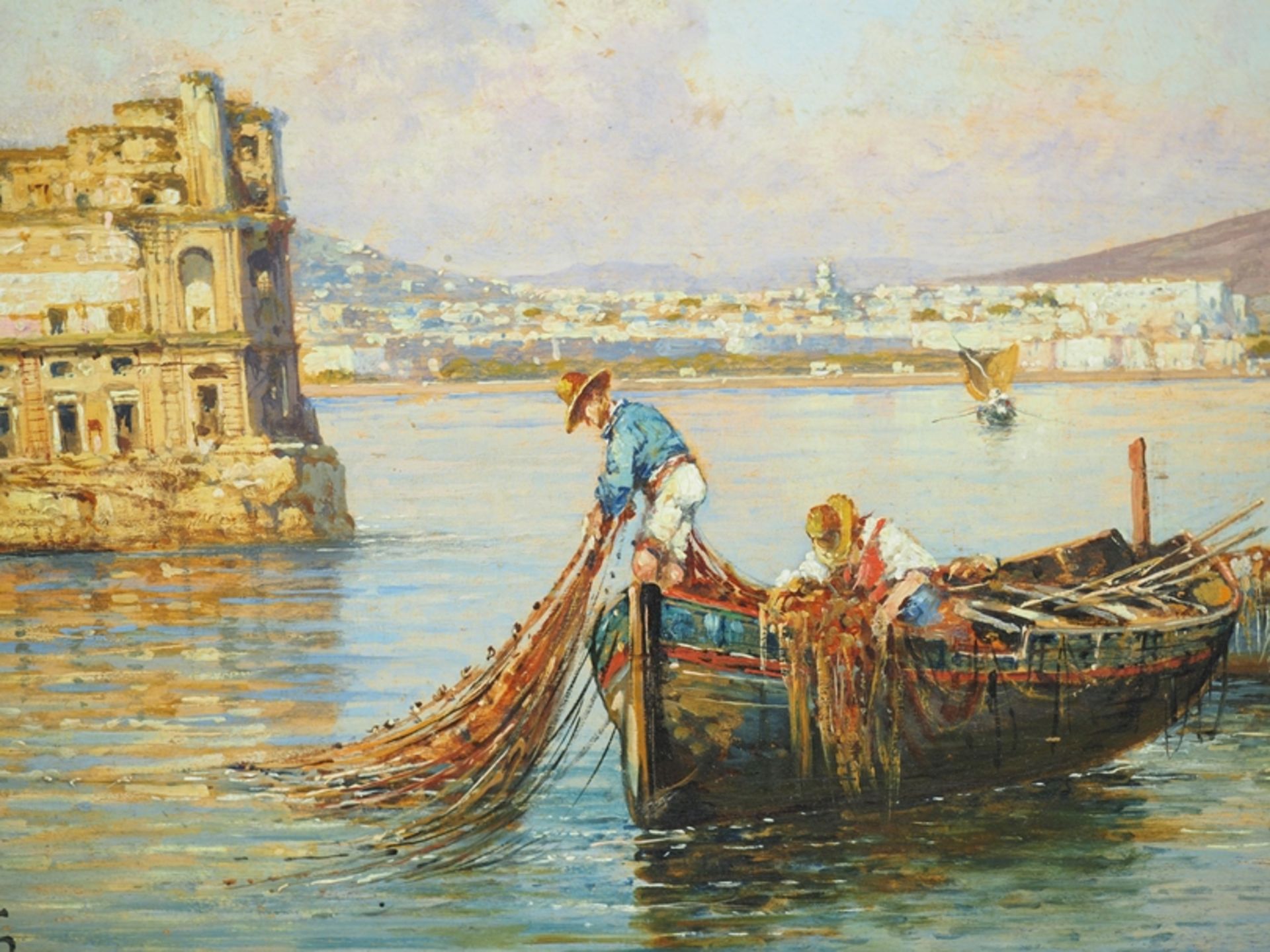 Carelli, Giuseppe (Neapel 1858 - 1921): Fischer vor der Küste Neapels. - Image 4 of 4