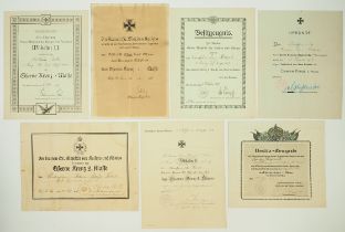 Preussen: Eisernes Kreuz, 2. Klasse Urkunde - 7 Exemplare.