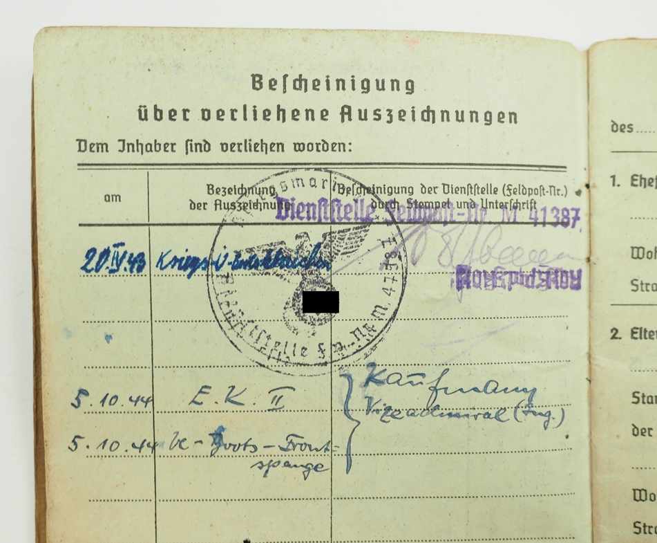 Soldbuch eines Oberleutnant (Ing.) der Kriegsmarine der auf U463 und U858 fuhr. - Image 2 of 5