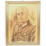 Kohlezeichnung des Generalleutnant Paul Scheuerpflug - Ritterkreuz des Eisernen Kreuzes mit Eichenl