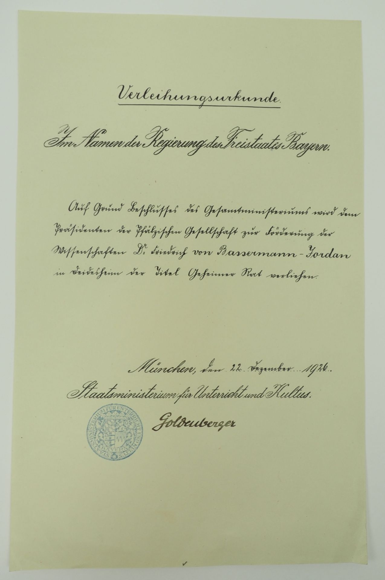Geheimrat Dr. jur. Friedrich von Bassermann-Jordan: Ernennung zum Geheimrat. - Image 3 of 4